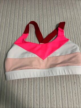 DSG Pink White Light Pink Sports Bra with Red Straps